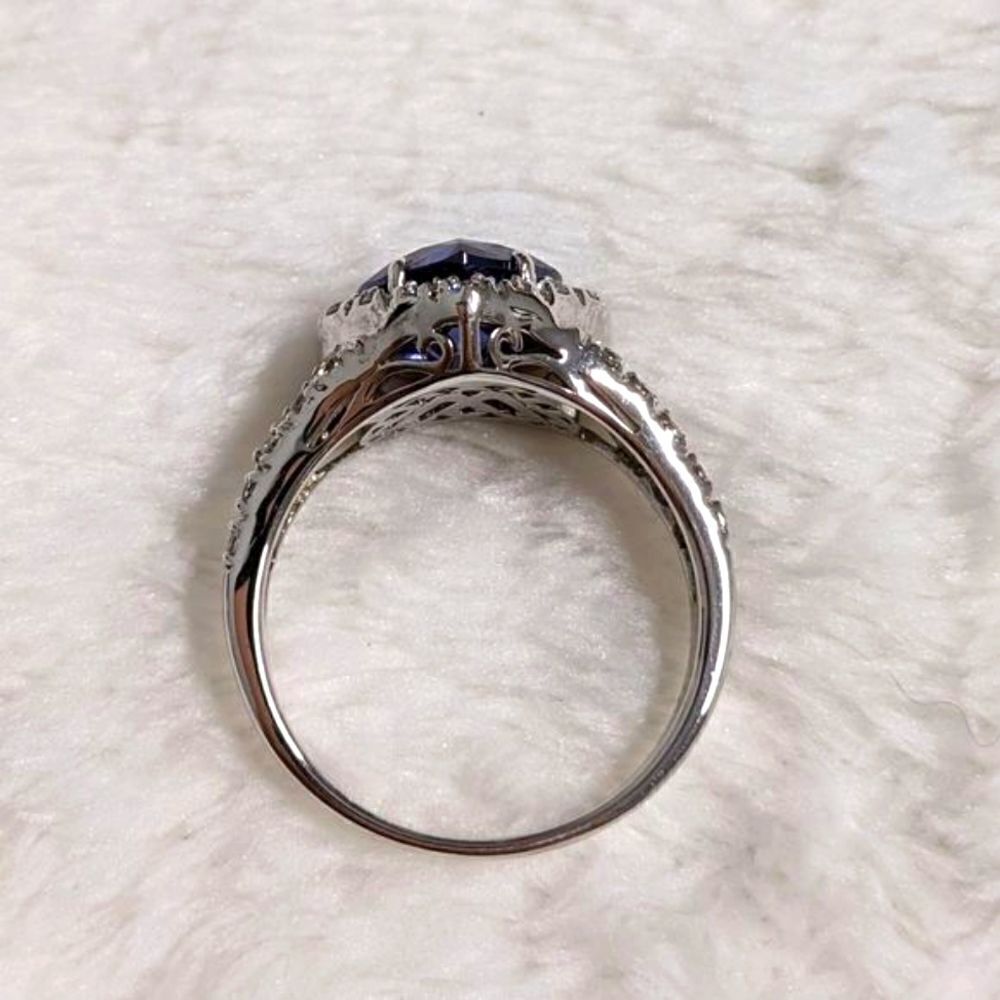 NWOT Heart Shaped Simulated Sapphire & Cubic Zirconia, Sterling Silver Ring - Picture 7 of 14
